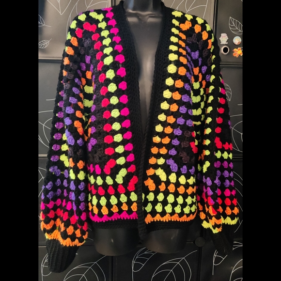 Sweaters - Bright Stripes Crochet Granny Hexagon Cardigan